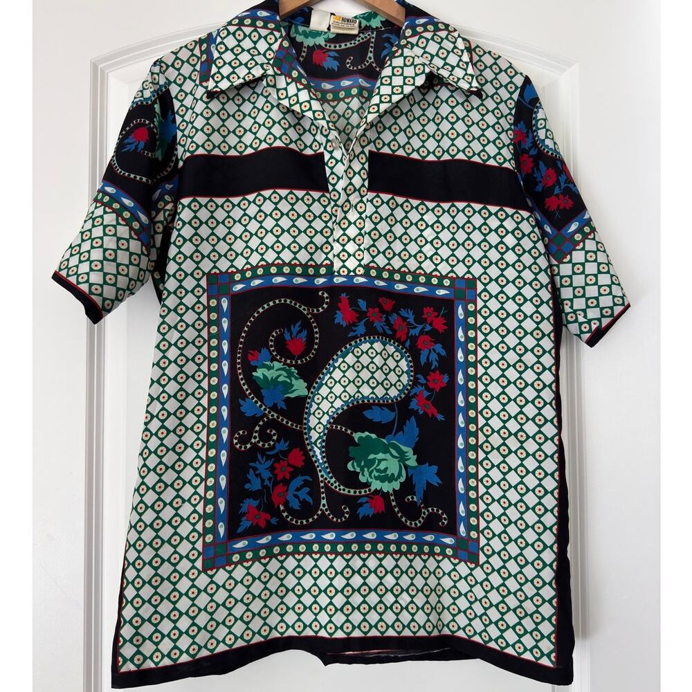 Vintage 70s Paul Howard California Geometric Paisley Disco Shirt Mod Unisex